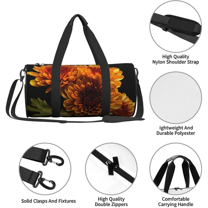 Спортивна сумка для подорожей, жовта, з квітковим принтом, сумка на ніч, чорна, універсальний розмір, дорожня сумка