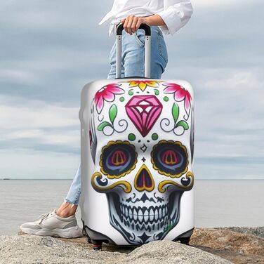 Чохол для валізи з 3D-друком, квітковий мотив черепа, захист під час подорожей, еластичний, миється, підходить для валіз розміром 45,7 - 81,3 см, розмір 3D S