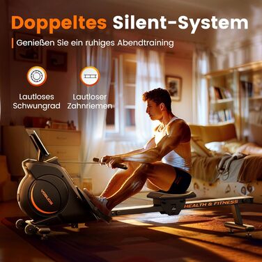 Переможець тесту Гребний тренажер для домашнього використання, надтихий магнітний гребний тренажер (кардіотренування), 16 рівнів опору, додаток та РК-дисплей, компактне зберігання, легке складання, вантажопідйомність до 160 кг 01-магнітний (33 кг)