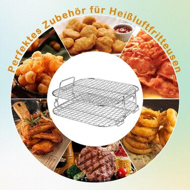 Стійка для фритюрниці Cosori, 304 2-шаровий дегідратор з нержавіючої сталі Решітка для гриля Аксесуари для COSORI 5.5L XXL, COSORI 6.4L, Instant Vortex 5.7 л, Proscenic 5.5L Аерофритюрниці Аерофритюрниці