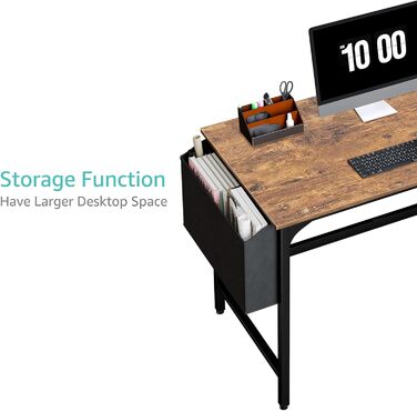 Невеликий письмовий стіл Lufeiya з 2 шухлядами, комп&39ютерний стіл, офісний стіл з полицею та сумкою для зберігання, невеликий письмовий стіл для офісу, кабінет, вінтажний коричневий, коричневий колір 39,4 дюйма