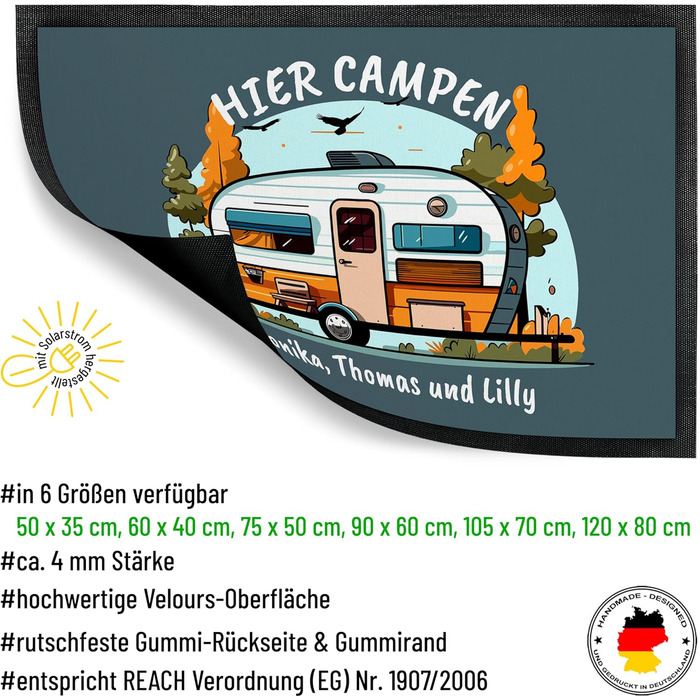 Килимок для кемпінгу True Statements Camp Here з персоналізованим текстом на ваш смак - для використання в приміщенні та на вулиці - подарунок для любителів кемпінгу, сімей, мандрівників, друзів-кемпінгів, днів народження (35 x 50 см) 35 x 50 см (прямокут