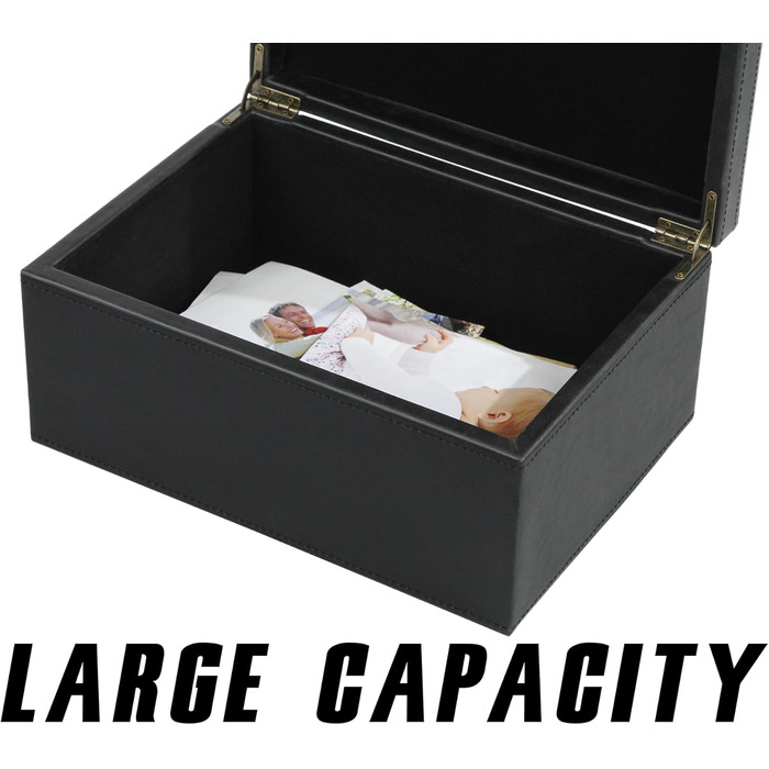 Декоративна скринька HofferRuffer зі штучної шкіри, велика дерев&39яна конструкція, скринька для сувенірів, органайзер для аксесуарів, органайзер для ювелірних виробів з відкидною кришкою, контейнер для зберігання для дому або офісу (чорний)