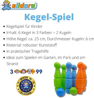 Набір Skittles для дітей, 8 предметів пластик 6 Skittles, кожен заввишки 25 см, різнокольорові, з 2 м&39ячами та ручкою для перенесення, 60045