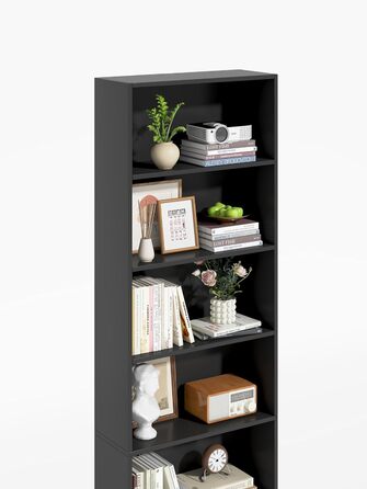 Рівнева окремостояча полиця Garvis 60 см завширшки, 210 см заввишки Відкрита книжкова шафа, білий чорний дуб Офічна полиця для вітальні (чорна), 7-