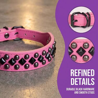 Нашийник для собак з екошкіри з заклепками для малих, середніх та великих порід (Пітбуль, Мастиф, Лабрадор, Боксер, Ротвейлер, Німецька вівчарка), фіолетовий, розмір XL