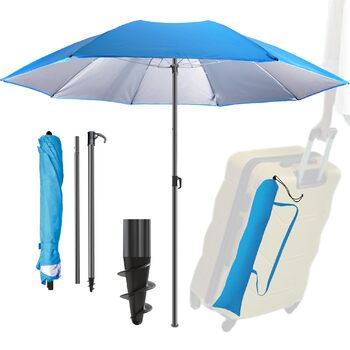 Пляжна парасолька Menz Ø 160 см - Функціональна дорожня парасолька UPF 50 для валіз - Практична, маленька складна пляжна парасолька, компактна пляжна парасолька, що поміщається у валізу, синя