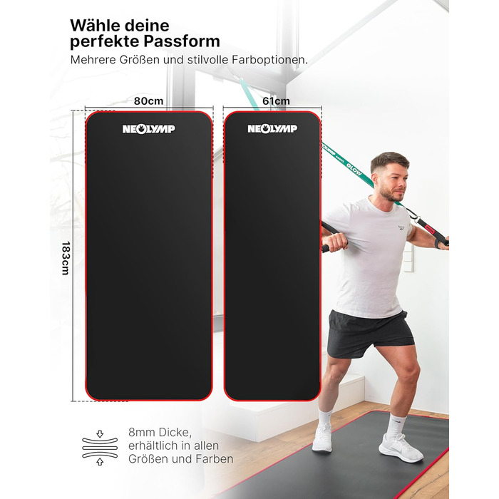 Надзвичайно товстий нековзний килимок для фітнесу з ремінцем для перенесення та електронною книгою килимок для йоги, гімнастики, спортивний килимок та килимок для пілатесу тренувальний килимок для дому, студії та використання на вулиці (чорно-червоний 80 