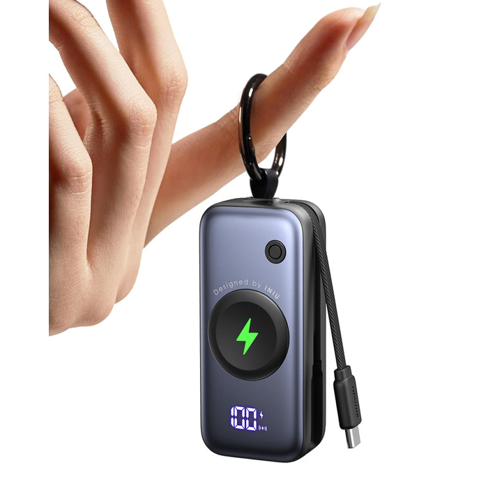 Міні-зовнішній зарядний пристрій для Apple Watch та iPhone з кабелем USB-C, портативні зовнішні акумулятори для телефону 5000 мАг 20 Вт PD, дорожні гаджети для Apple Watch Ultra 11 10 9 8 7 6 5 SE, iPhone 17 16 15 чорного кольору