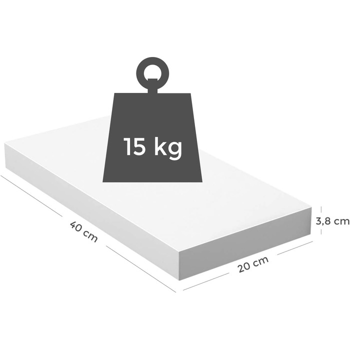 Настінна полиця VASAGLE, Настінна дошка для книг, картин, декору, Плаваюча полиця, 40 x 20 x 3,8 см, Офічна полиця, МДФ, для вітальні, кухні, коридору, спальні, ванної кімнати, білий LWS24WT