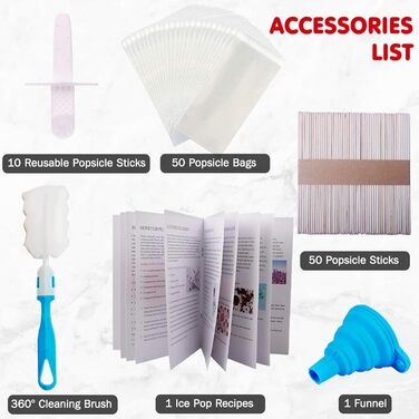Силіконові форми для фруктового морозива, без бісфенолу А, з 50 паличками для ескімо, 50 пакетиками для ескімо, 10 багаторазовими