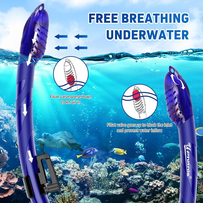 Набір для дитячого підводного плавання з ластами, панорамною маскою для дайвінгу з захистом від запотівання 180, регульованими ластами та преміальною сухою трубкою, набір для дитячого підводного плавання 3-в-1 з сумкою для перенесення L/XL (31-36) синього