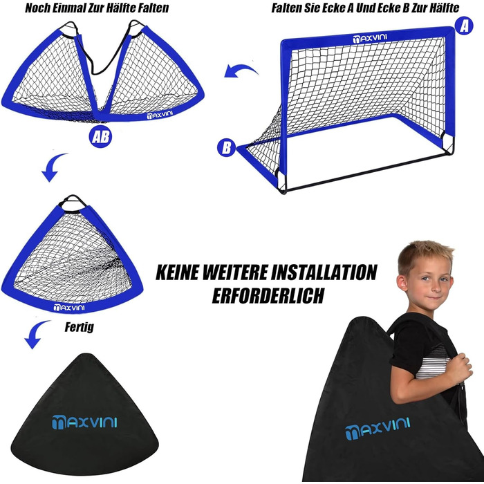 Висувні футбольні ворота для саду - Комплект з 2 шт. - Дитячі футбольні ворота з армованими скловолокнистими стійками та високоякісними сітками - Складаний комплект висувних воріт для використання в приміщенні, на вулиці та в саду - 90x74x74 см