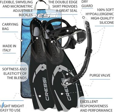 Сумка Cressi Pluma - комплект ласт, маски та трубки, для дайвінгу та фрідайвінгу, чорна, унісекс, розмір для дорослих 45/46