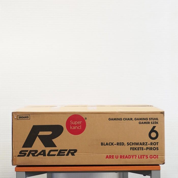 Тканинне ігрове крісло SRACER R6, ігрове крісло до 130 кг, гоночне крісло з підголівником, з поперековою опорою, з 2D підлокітниками, чорно-червоне