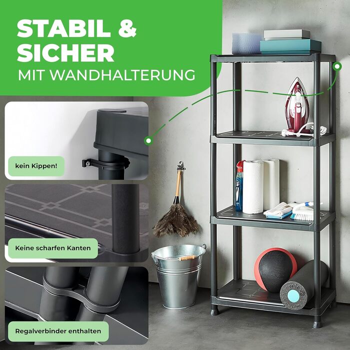 Міцний стелаж, комплект з 2 шт., підвальні стелажі, стелажі для зберігання, безболтові стелажі, стелаж для комори, 131 x 60 x 30 см, кожен стелаж витримує до 80 кг та має 4 полиці