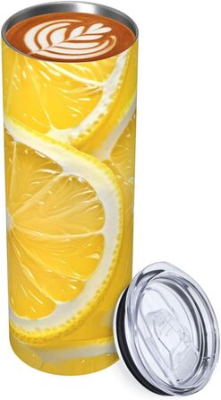 Кухоль з прямою трубочкою, 590 мл, скибочки лимона, принт, дорожній кухоль, підходить для кемпінгу, офісу та дому