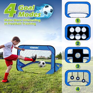 Дитячі футбольні ворота YIMORE для саду з сумкою для перенесення, 4 режими гри, міні-футбольні ворота для дітей, для використання на вулиці та в приміщенні, футбольні ворота для дітей, подарунок для дівчаток та хлопчиків, вік 6-12 років, кислотно-блакитні
