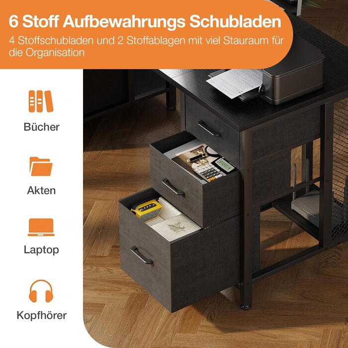 Комп&39ютерний стіл Coleshome з 6 шухлядами, 160x52 см, ПК стіл з полицями для домашнього офісу, чорний Чорний 160x52 см