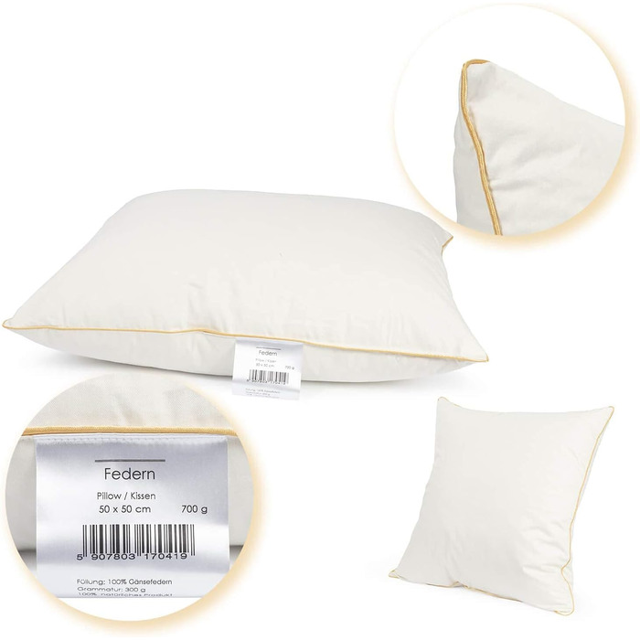 Пухова подушка H&F Home Textiles 50x50 см Наповнювач подушки 700 г 100 пір&39я Подушка із сертифікатом Oeko-Tex Чохол 100 бавовна