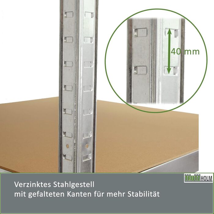 Стелаж для майстерні TRUTZHOLM, міцний стелаж, 180x75x75 см, вантажопідйомність 875 кг 5 полиць Архівний стелаж, стелаж для зберігання, стелаж для підвалу, металевий стелаж, гаражний стелаж