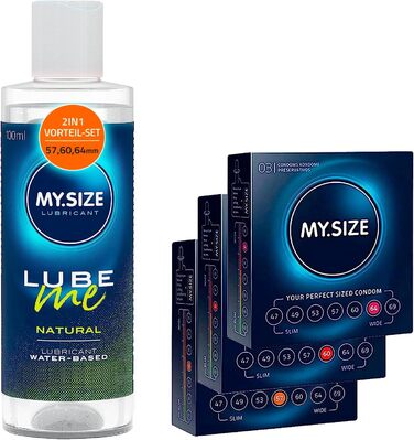 Набір MY.SIZE, презервативи 57, 60, 64 mm, лубрикант 100 мл, 9 шт