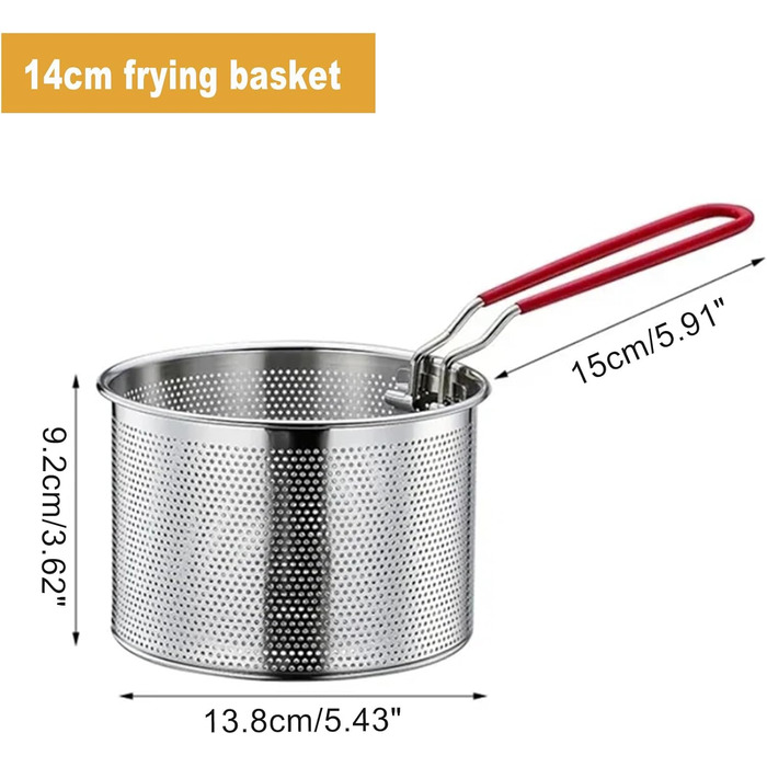 Кошик для смаження, кошик для макаронів з нержавіючої сталі, кошик для глибокої фритюрниці з довгою ручкою, для круглого кошика для їжі (14 см)