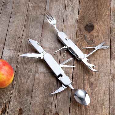 Міні-кишеньковий ніж Semptec Urban Survival Technology набір із 2 предметів, 14 складних столових приборів та кишенькового ножа з нержавіючої сталі (багатофункціональний, з виделками, роздільний, кишеньковий)