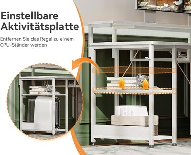 Письмовий стіл ODK з 4 шухлядами, 140x52x92 см, комп&39ютерний стіл з 2 розетками та 2 USB-портами для зарядки, ПК-стіл з полицею, ігровий стіл з підставкою для клавіатури для офісу, вітальня, білий 140x52 см