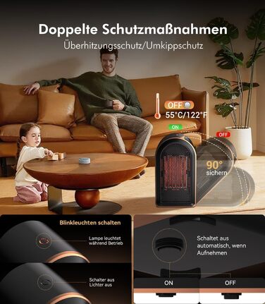 Новий оновлений міні-обігрівач для ванної кімнати 1 за продуктивністю обігріву - сертифікований Енергозберігаючий керамічний обігрівач Повністю захищений 4 системами безпеки Електричний обігрівач для спальні, офісу, кемпінгу (чорний)