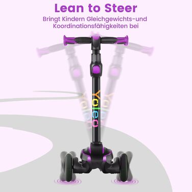 Дитячий самокат YOLEO для 3-12 років, дитячий самокат з 4 регульованими висотами, світлодіодні колеса, що світяться, дитячий самок