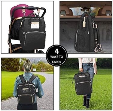 Портативна сумка для пеленання, рюкзак 4-в-1 для подорожей з вбудованою розкладною люлькою, ізольованими кишенями для пляшечок для