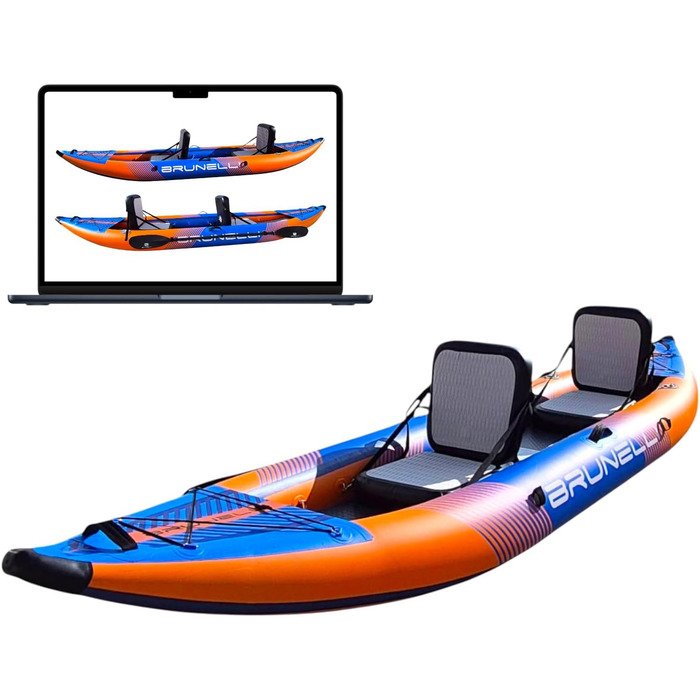 Надувний каяк Brunelli для 2 осіб, повний комплект, каное, каяк, туристичний човен з водним велосипедом Drop-Stitch