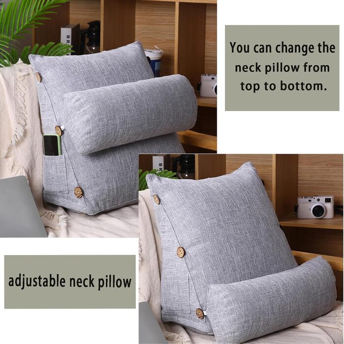 Знімна подушка для читання, подушка для спинки ліжка, крісла, дивана, підлоги, міцна, еластична, розслаблююча подушка, зручна, яку можна прати, клиноподібна подушка, 60 x 20 x 50 см, кавового кольору