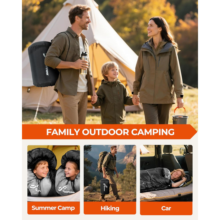 Спальний мішок для кемпінгу та походів, легкий портативний спальний мішок-ковдра для кемпінгу та походів, 220x80 см, чорний