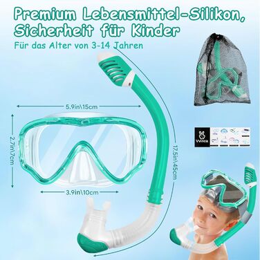 Набір для підводного плавання Vvinca для дітей віком 4-14 років, окуляри для дайвінгу з трубкою, набір для дайвінгу для дівчаток та хлопчиків, захист від запотівання 180, захист від протікання, регульовані еластичні окуляри для плавання, маска для підводн