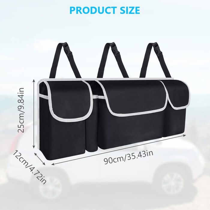 Універсальна сумка для автомобіля URAQT з 4 кишенями, водонепроникна, для заднього сидіння та багажника, з 3 регульованими ременями