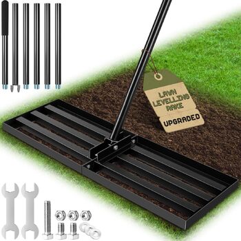 Гребінь для вирівнювання газону з нержавіючої сталі 76x25 см, з ергономічною регульованою ручкою 194 см, для видалення сміття, піску та вирівнювання газону в саду, на гольф-полі та подвірї