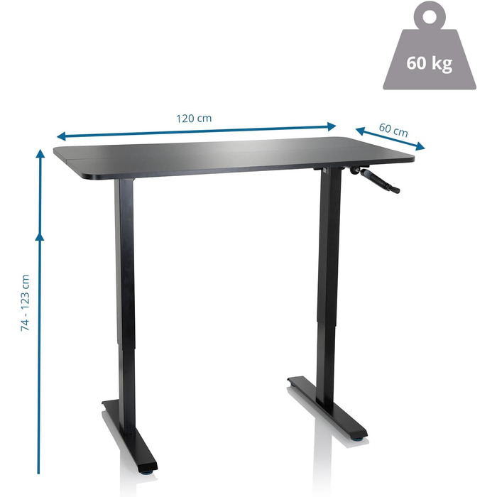 Стіл з регульованою висотою 120x60 см Stand CR Black Комп&39ютерний стіл з ручним регулюванням висоти, 802115