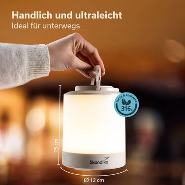 Ліхтар для кемпінгу Skandika Nordsol Акумуляторний світлодіодний ліхтар, теплий білий, зовнішній акумулятор, від 80 до 130 люмен, із зарядним кабелем USB Type-C, 2 x 1800 мАг, з регульованою яскравістю, підвісний Ліхтар для кемпінгу, активного відпочинку 