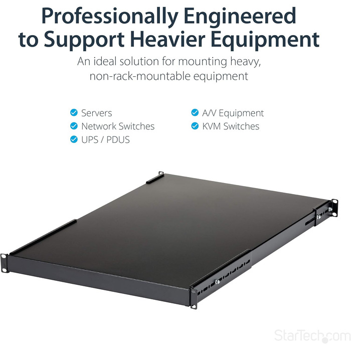 Регульована полиця для серверної стійки StarTech.com 1U - 150 кг - від 49,5 до 97,4 см, регульована глибина встановлення - універсальна полиця для 19-дюймових AV/мережевих/серверних шаф - глибина 70 см (ADJSHELFHD)