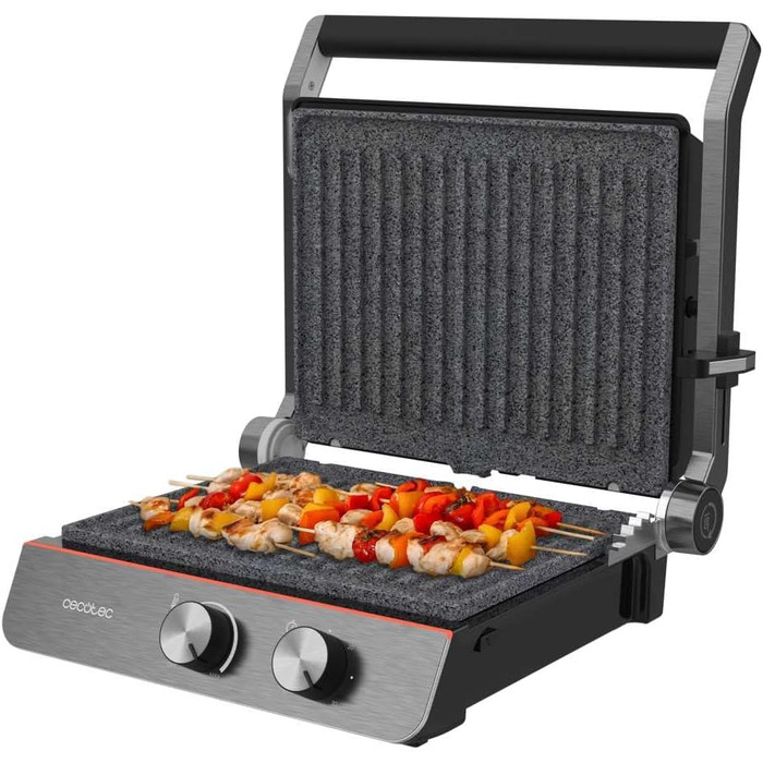 Електричний гриль Cecotec Rock'nGrill Blaze Neon потужність 2200 Вт, розкладна конструкція 180, точне керування з індикатором, знімні панелі, велика поверхня 29 x 23 см