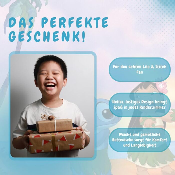 Підковдра Ліло та Стіч - комплект з 2 предметів, підодіяльник 135x200 см наволочка 80x80 см синього кольору