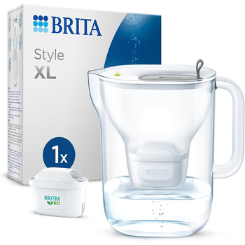 Фільтр для води BRITA Jug Style XL світло-сірий (3,6 л), в т.ч. 1 картридж MAXTRA PRO All-in-1 великий фільтр у сучасному дизайні для холодильника для зменшення вапняного нальоту, хлору, свинцю та міді