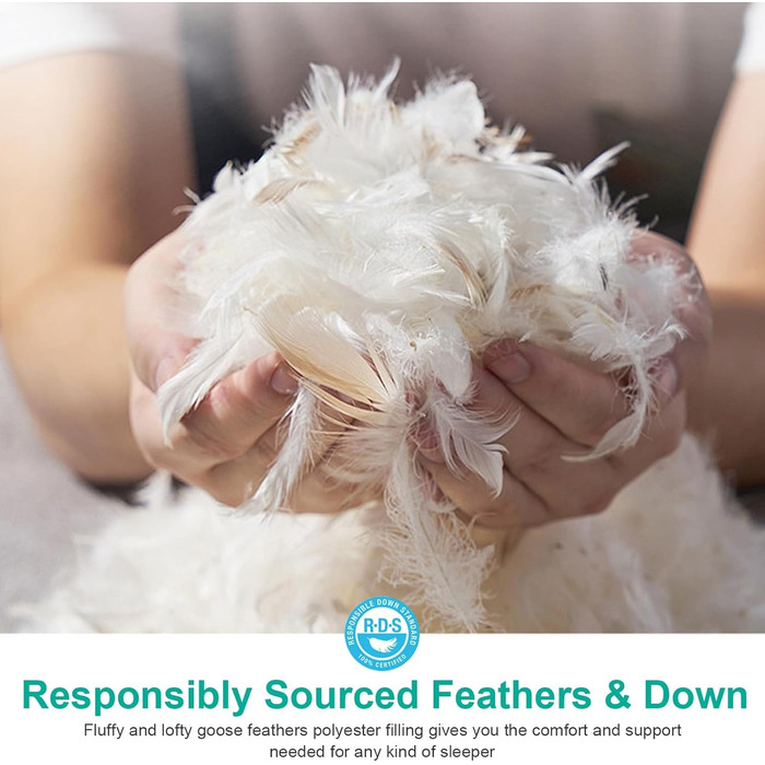 Пухова подушка APSMILE 50x75 з пір&39ям та 3-камерним наповнювачем - Розкішна пухова подушка для сну, подушка для голови 50x75, пухова подушка, чохол зі 100 органічної бавовни, м&39яка та підтримуюча (біла, 2 шт.) 50 x 75 см (2 шт.) Білий