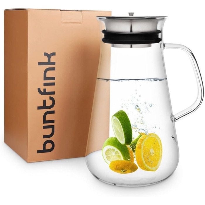 Кавоварка 3-в-1 buntfink MultiPitcher для холодного заварювання кави Графин скляний 1,5 л Графин для води з кришкою з нержавіючої сталі Кавоварка для холодного заварювання кави та чаю Без пластику