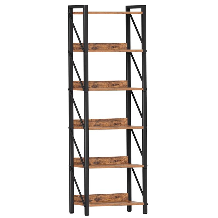Книжкова полиця HOOBRO, стояча полиця, полиця-драбина, окремостояча вузька полиця, офісна полиця, 6 ярусів, відкриті полиці, для вітальні, спальні, офісу, кухні, рустикальний коричневий та чорний EBF72SJ01 42 x 28 x 161,5 см Рустикальний коричневий чорний