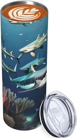 Кружка з прямою трубочкою, дизайн акули під водою, принт, підходить для кемпінгу, офісу та дому, 590 мл