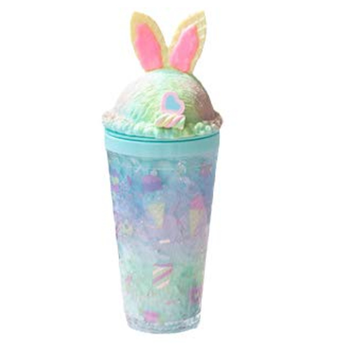 Дитяча дорожня чашка Blue Bunny, дитяча крижана чашка для пиття, чашка, яку можна заморожувати, з трубочкою, кришкою, ремінцем, тримачем, чудова чашка для пікніка, вечірки, дня народження (Bunny Blue, 450 мл) Синій 450 мл