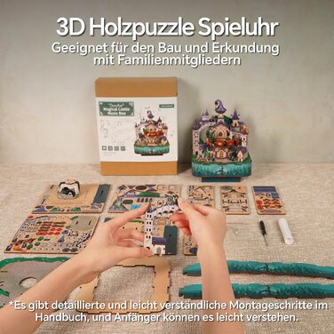 Музична шкатулка Tonecheer Дерев'яний 3D-пазл, набір моделей сім'ї котів своїми руками для дорослих, обертова музична шкатулка, дерев'яна головоломка Подарунки для прикраси будинку Подарунок на день народження Різдвяний підліток (Чарівний замок)